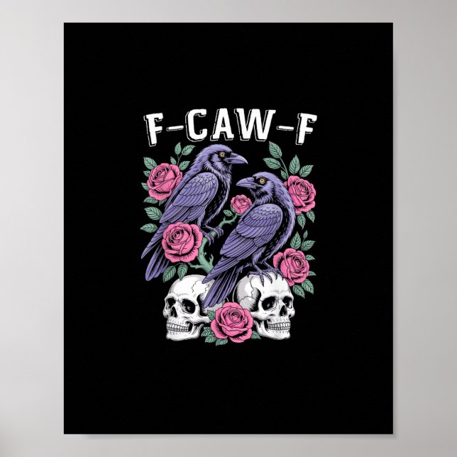 Affiche Crow F-Caw-F Funny Bird Moon Gothic Adult Humor Mi (Devant)