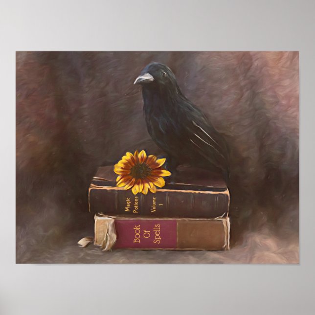Affiche Crow Vintage gothique vieux livres Sunflower Art (Devant)