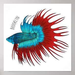 Affiche Crowntail betta fish dessin animé