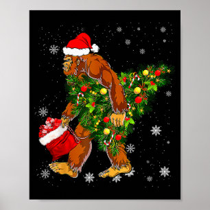 Affiche Croyant Sasquatch portant un sapin de Noël Bigfoot