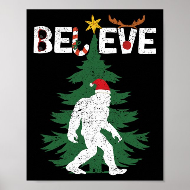 Affiche Croyez Bigfoot Sasquatch Yeti Santa Hat Noël (Devant)