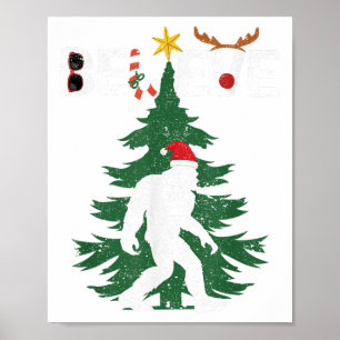 Affiche Croyez Bigfoot Sasquatch Yeti Santa Hat Noël