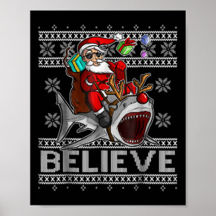 Affiche Croyez En Père Noël Riding Shark Christmas Ugly Sw