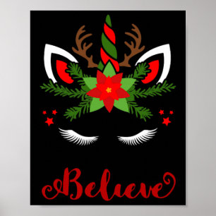 Affiche Croyez Unicorn Reindeer Face Joli Noël Père Noël
