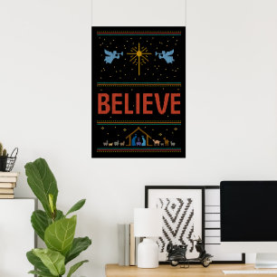 Affiche CROYEZ VRAIMENT Chandail de Noël chrétien Jésus Di