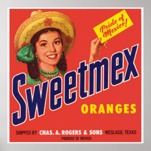 Affiche Cru de Weslaco le Texas Mexique d'oranges de