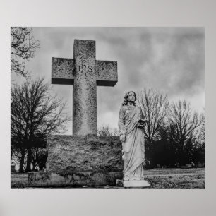 Affiche Crucifix et ange en noir et blanc