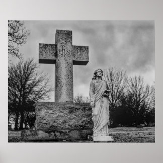 Affiche Crucifix et ange en noir et blanc