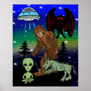 Affiche Cryptid Big Foot Alien Mothman UFO Chupacabra
