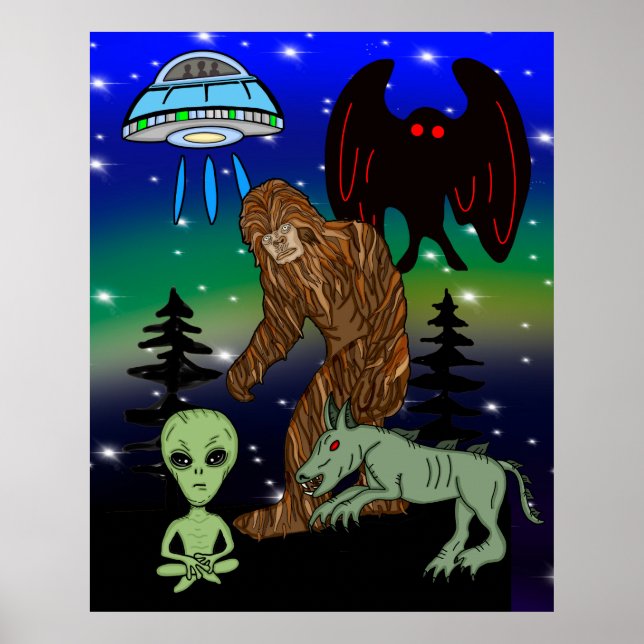 Affiche Cryptid Big Foot Alien Mothman UFO Chupacabra (Devant)