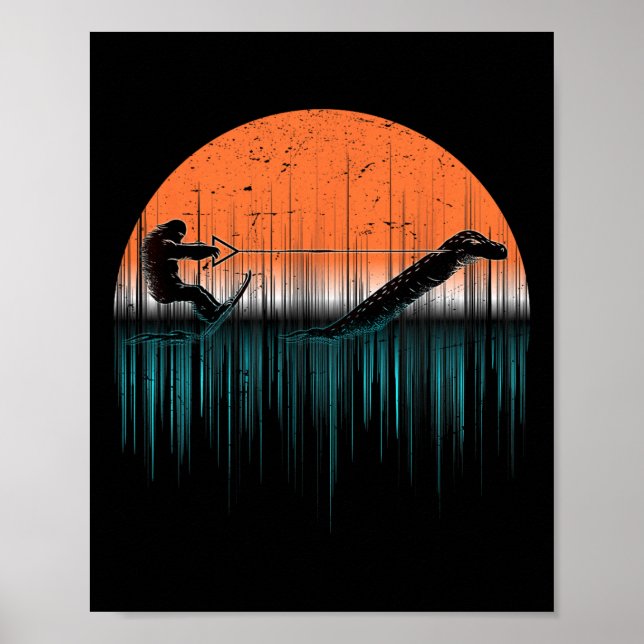 Affiche Cryptide Ski aquatique Monstre du Loch Ness Drôle  (Devant)