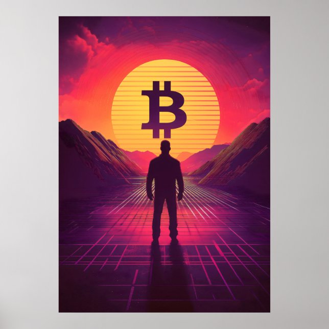 Affiche Crypto de coucher de soleil rétro Bitcoin (Devant)