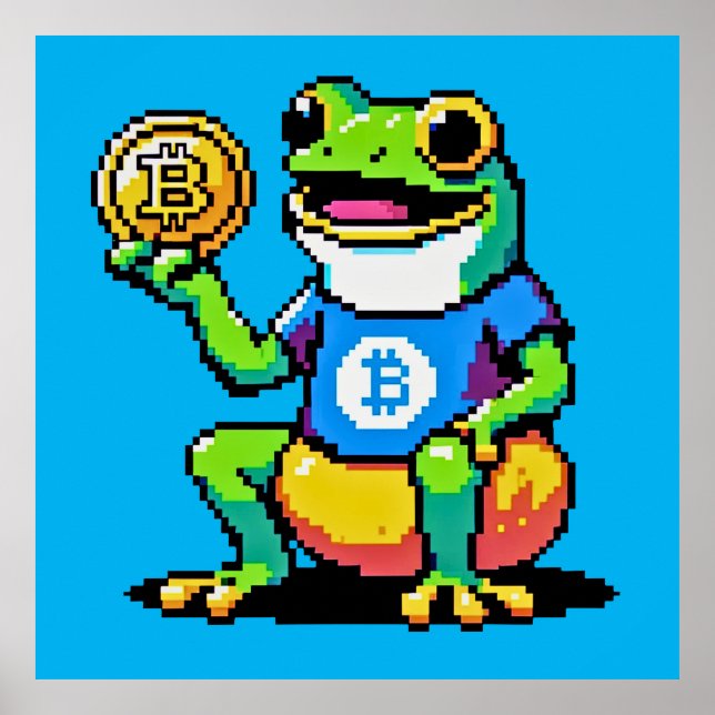 Affiche Crypto Frog - Drôle Pixel Art Devise numérique (Devant)