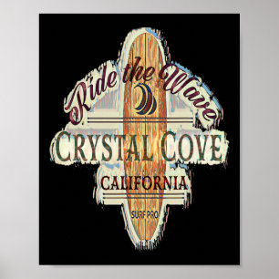 Affiche Crystal Cove Surfant Distressed Vintage Retro Surf