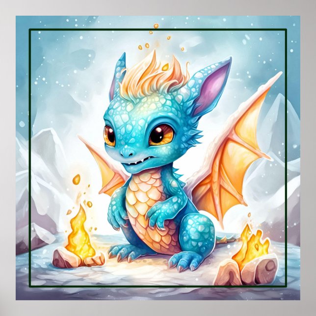 Affiche Crystalized Cute Baby Dragon Bleu Bleu Bébé (Devant)