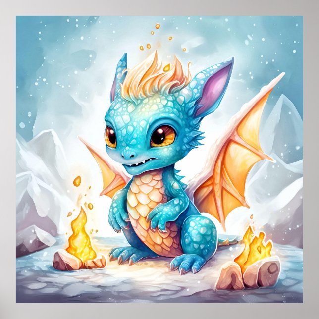 Affiche Crystalized Cute Baby Dragon Bleu Bleu Bébé (Devant)