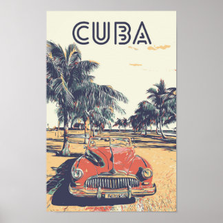 Affiche Cuba, Caraïbes, voiture vintage typique Carte post