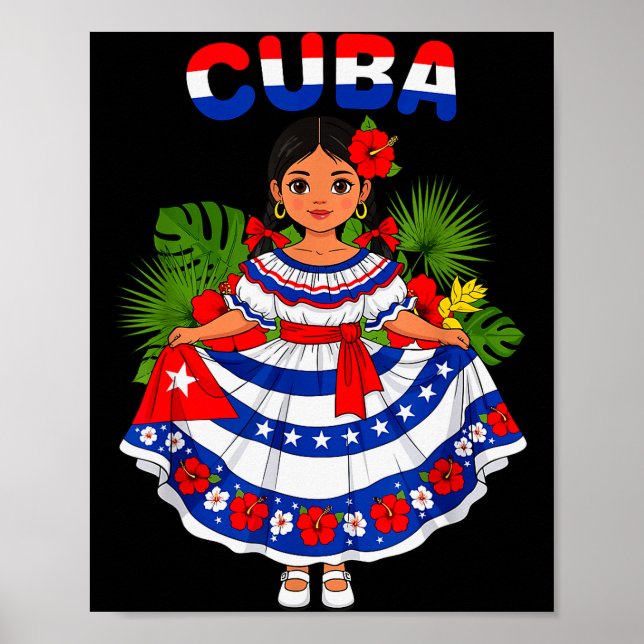 Affiche Cuba Cuban Girl Traditional Dress Trocal Flowers  (Devant)