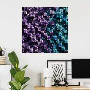 Affiche Cube de mosaïque de cristal minéral 3D abstrait mu