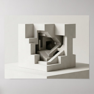 Affiche Cube Géométrique Niché Labyrinthe Murale Minimalis