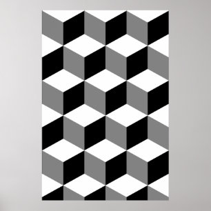 Affiche Cube Motif noir blanc et gris