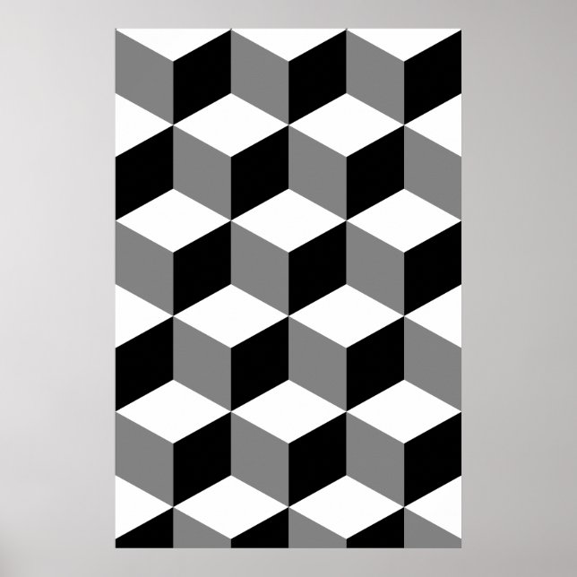 Affiche Cube Motif noir blanc et gris (Devant)