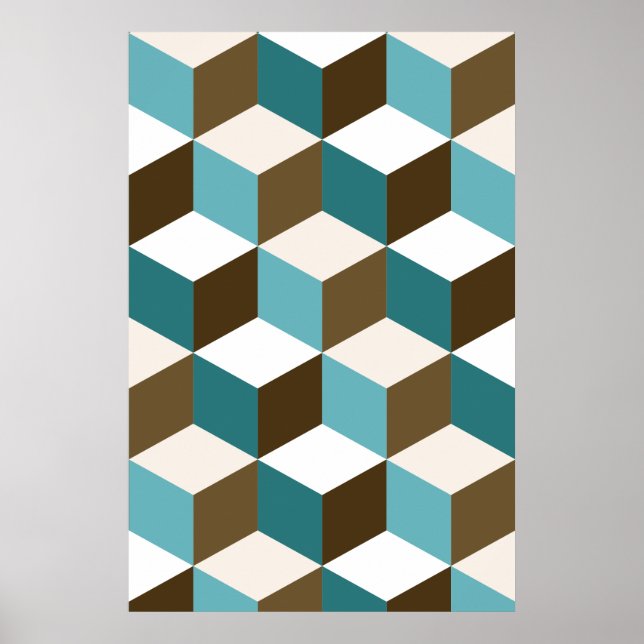 Affiche Cube Motif Teals Browns White (Devant)
