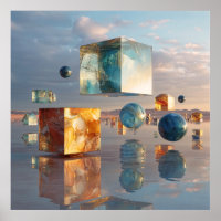 Cubes et sphères flottants surréalistes