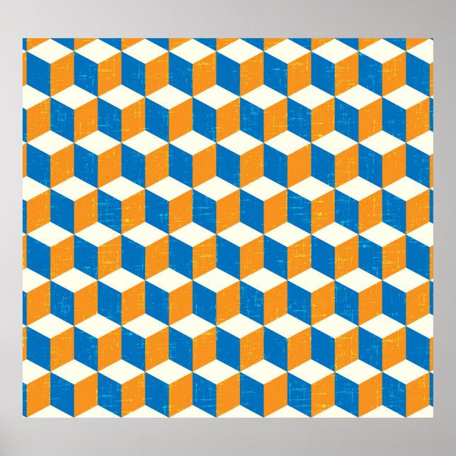 Affiche Cubes isométriques rétro, illusion géométrique (Devant)
