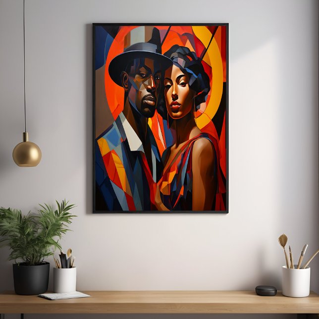 Affiche Cubisme Abstrait Gras Couple Portrait - Art Modern (Créateur téléchargé)