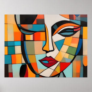 Affiche Cubisme Abstrait visage dame