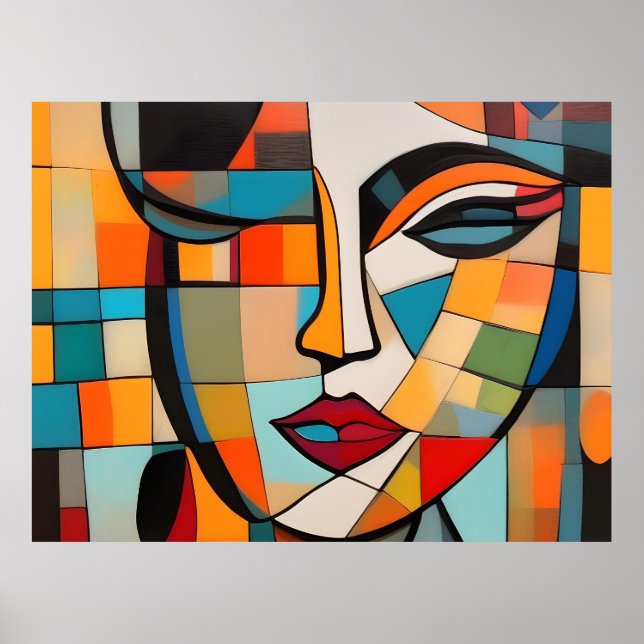 Affiche Cubisme Abstrait visage dame (Devant)