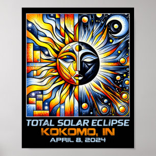 Affiche Cubisme Éclipse Totale de Soleil Kokomo Indiana