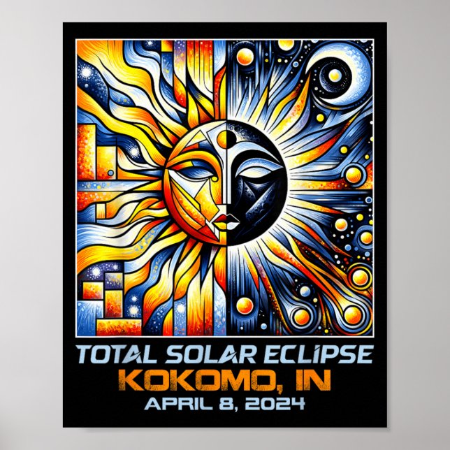 Affiche Cubisme Éclipse Totale de Soleil Kokomo Indiana (Devant)