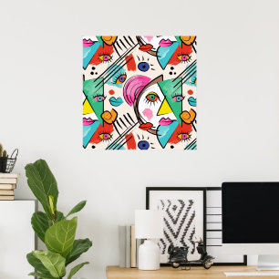 Affiche Cubisme Moderne Art Abstrait Visages Féminins Arti