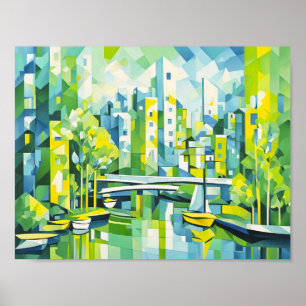 Affiche Cubist Green City avec Pont