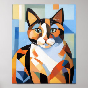 Affiche Cubiste Calico Composition Chat Peinture