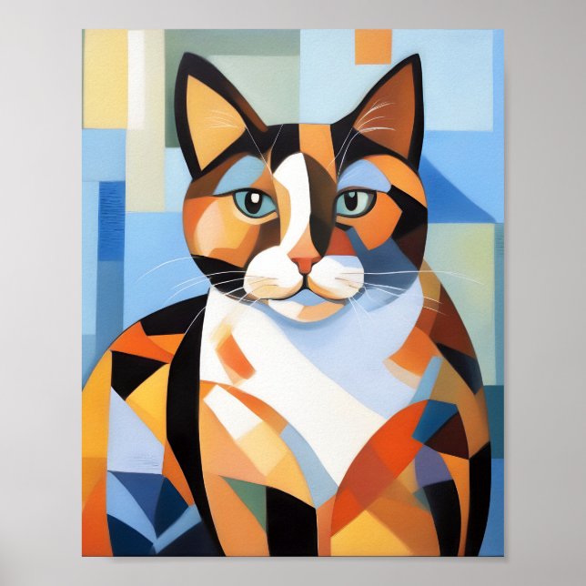 Affiche Cubiste Calico Composition Chat Peinture (Devant)