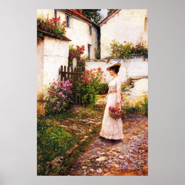 Affiche Cueillette de fleurs d'été dans un jardin du Devon (Devant)