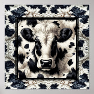 Affiche Cuir de vache noir et blanc aspect fourrure