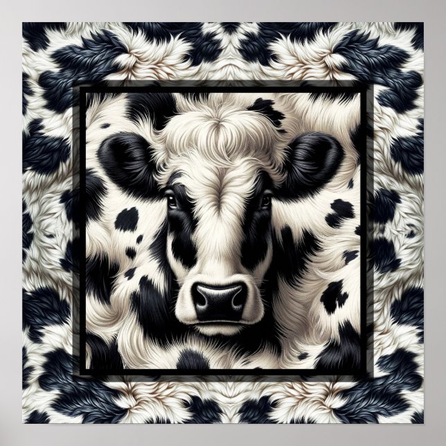 Affiche Cuir de vache noir et blanc Aspect fourrure peluch (Devant)