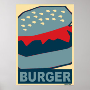 Affiche Cuisine américaine : Hamburger In Blue Art