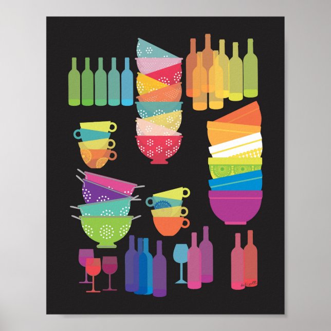Affiche Cuisine Arc-en-Ciel Moderne Milieu de Siècle Noir  (Devant)