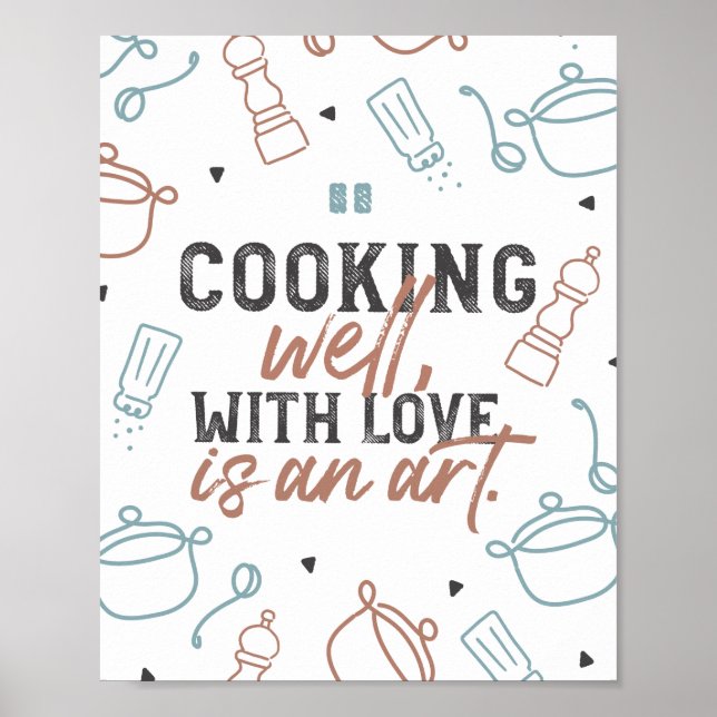 Affiche Cuisine bien avec la typographie d'amour (Devant)