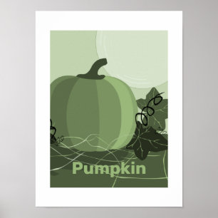Affiche Cuisine Citrouille Verte Stylisée Saison Automne