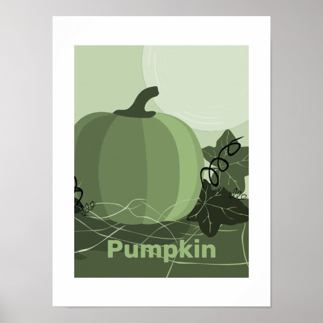 Affiche Cuisine Citrouille Verte Stylisée Saison Automne (Devant)