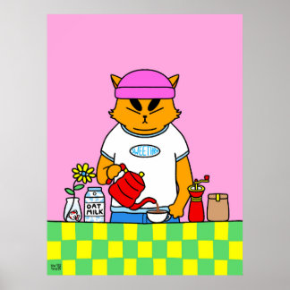 Affiche Cuisine Colorée Chat Café 