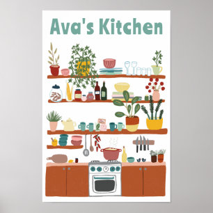 Affiche Cuisine Cute étagères NOM PERSONNALISÉ Illustratio