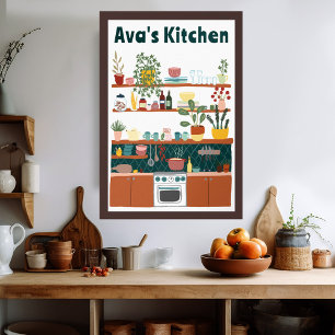Affiche Cuisine Cute étagères NOM PERSONNALISÉ Illustratio
