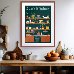 Affiche Cuisine Cute étagères NOM PERSONNALISÉ Illustratio